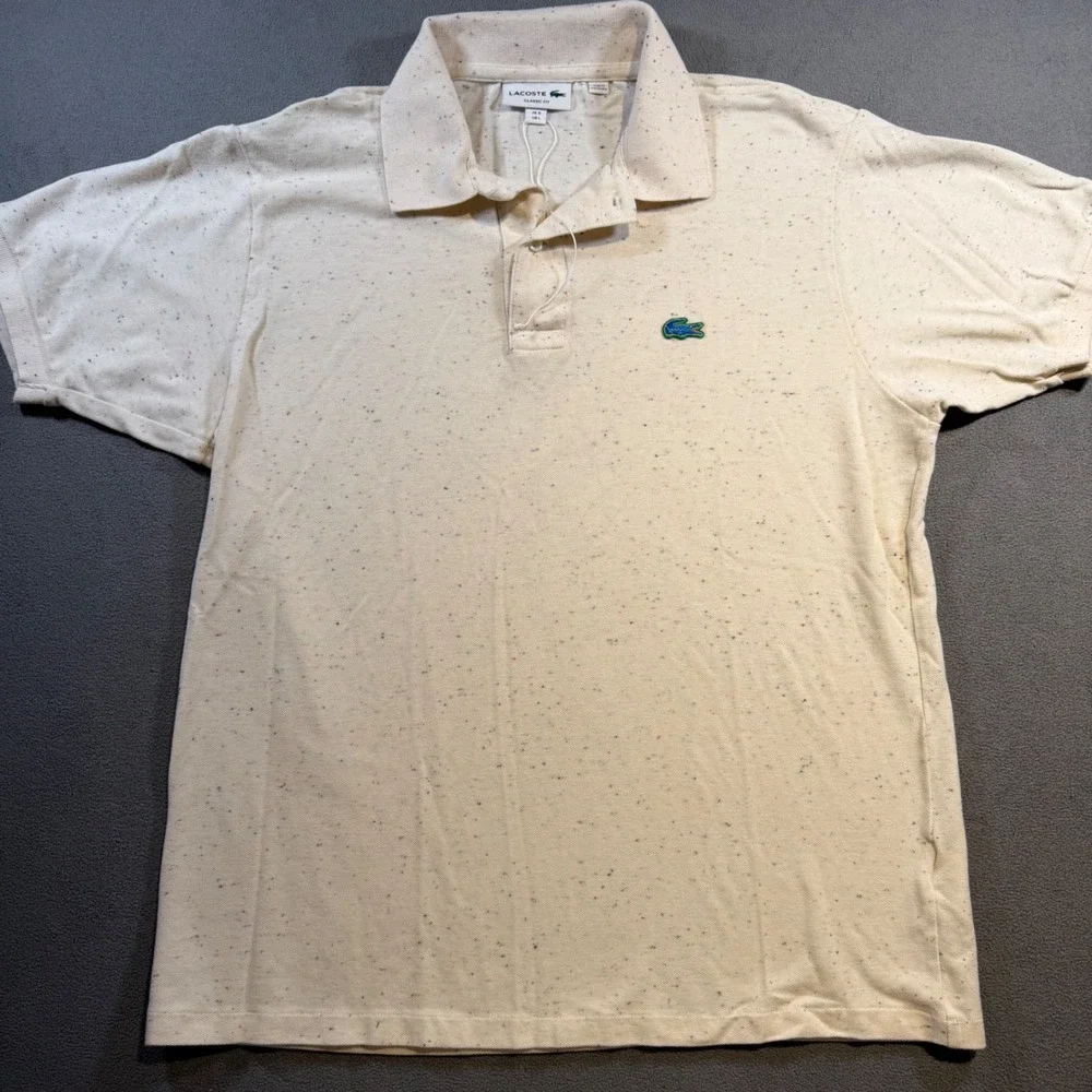 Lacoste Classic Fit Polo Shirt Mens Large Cream Multi Color Speckle Confetti L